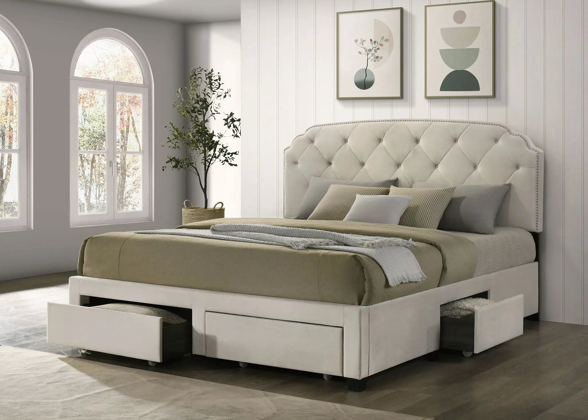 Marianna 4-drawer Upholstered Eastern King Storage Bed Cream by Unique Piece Furniture