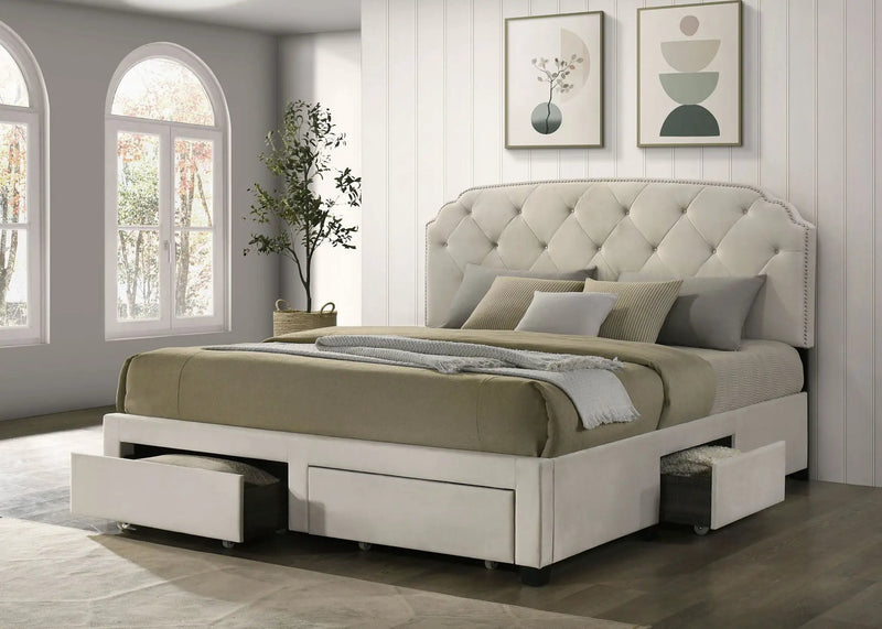 Marianna 4-drawer Upholstered Eastern King Storage Bed Cream by Unique Piece Furniture