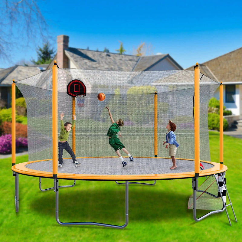 16Ft Trampoline With Basketball Hoop Pump And Ladder (Inner Safety Enclosure) With Soccer Goal by HouseOfZazla