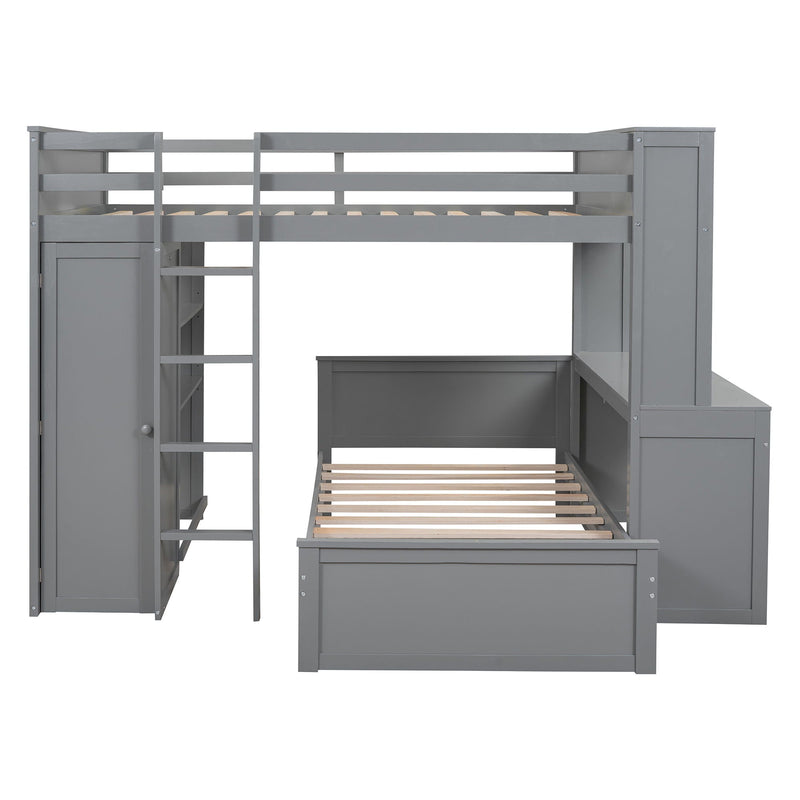 Loft Bed With A Twin Size Standalone Bed, Shelves, Desk, And Wardrobe by HouseOfZazla
