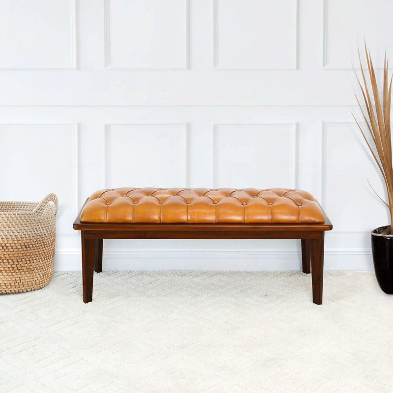 Arden - Bench With Buttons - Brown / Rustic / Tan by Unique Piece Furniture