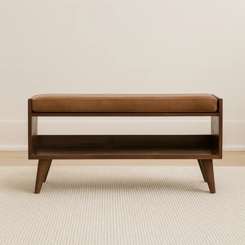 Solid Wood Chestnut Bench with Leather Seat Pad by HouseOfZazla