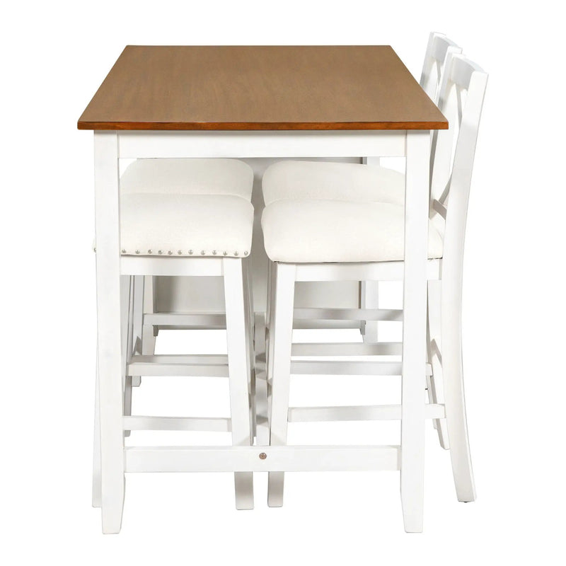 5 Pieces Counter Height Rustic Farmhouse Dining Room Wooden Bar Table Set With 2 Stools And 2 Chairs by HouseOfZazla