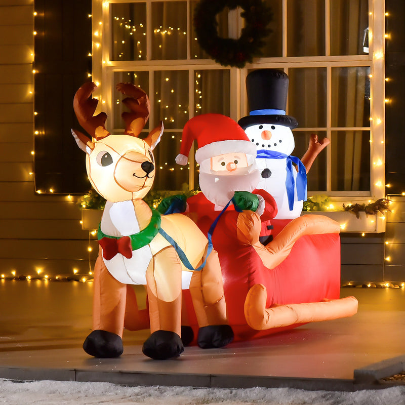 HOMCOM 6.5 ft Long Christmas Inflatables Outdoor Decorations Santa Claus on Sleigh, Reindeer and Snowman with LED Lights for Holiday Yard Christmas Decor, photo 8 of 9