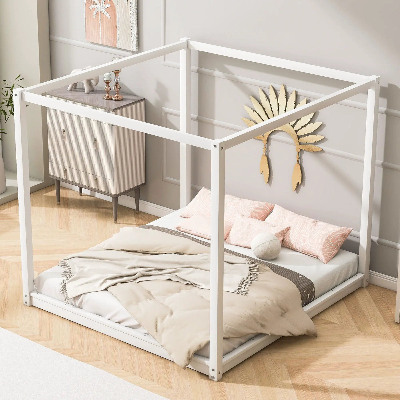 Wood Canopy Platform Bed With Support Legs And Airflow Slats by HouseOfZazla