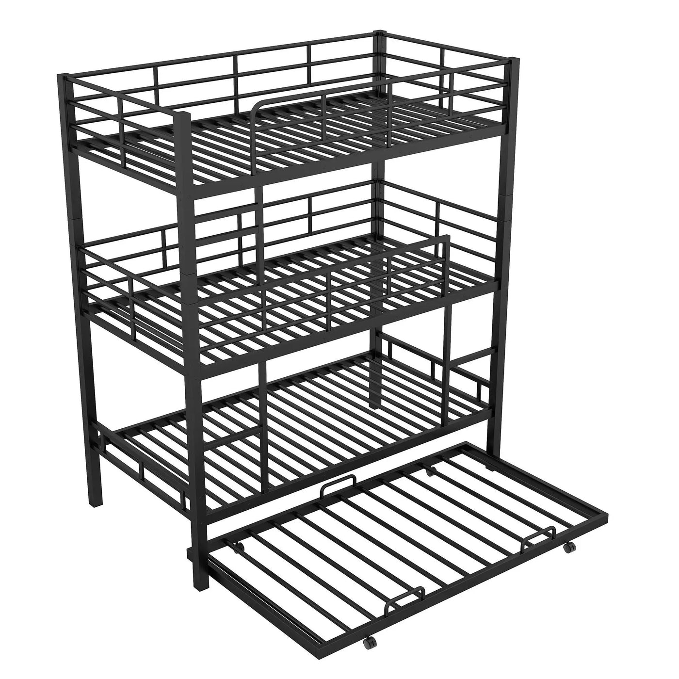 Triple Bunk Bed With Trundle, Heavy Duty Steel Construction by HouseOfZazla