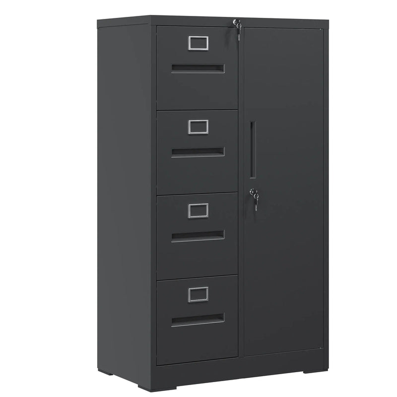 Metal Storage Vertical Filing Cabinet With Lock, 4 Drawers, 1 Door, Steel Construction, School / Office Use by HouseOfZazla