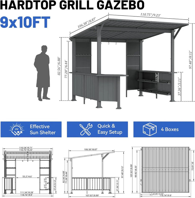 9X10FT Hardtop Grill Gazebo with Storage Shelves and Expansion Platform by HouseOfZazla