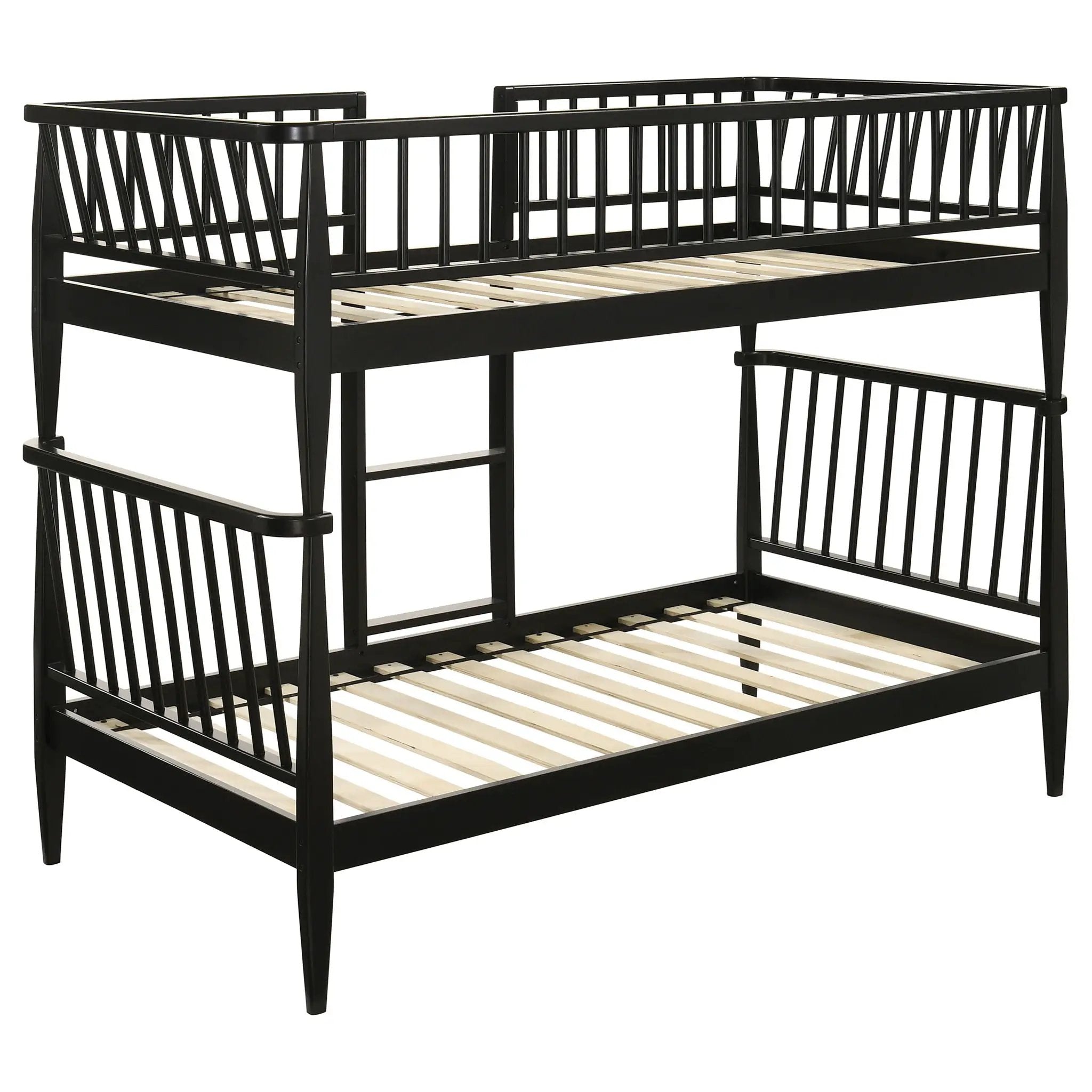 Abram Windsor Twin Over Twin Wood Bunk Bed with Ladder Black by Unique Piece Furniture