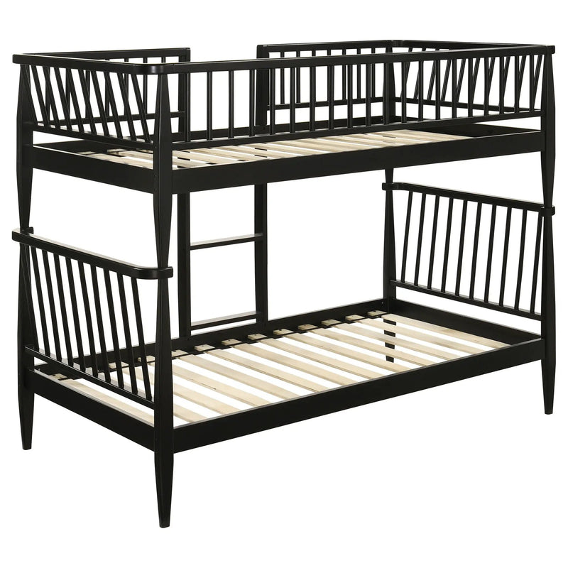 Abram Windsor Twin Over Twin Wood Bunk Bed with Ladder Black by Unique Piece Furniture