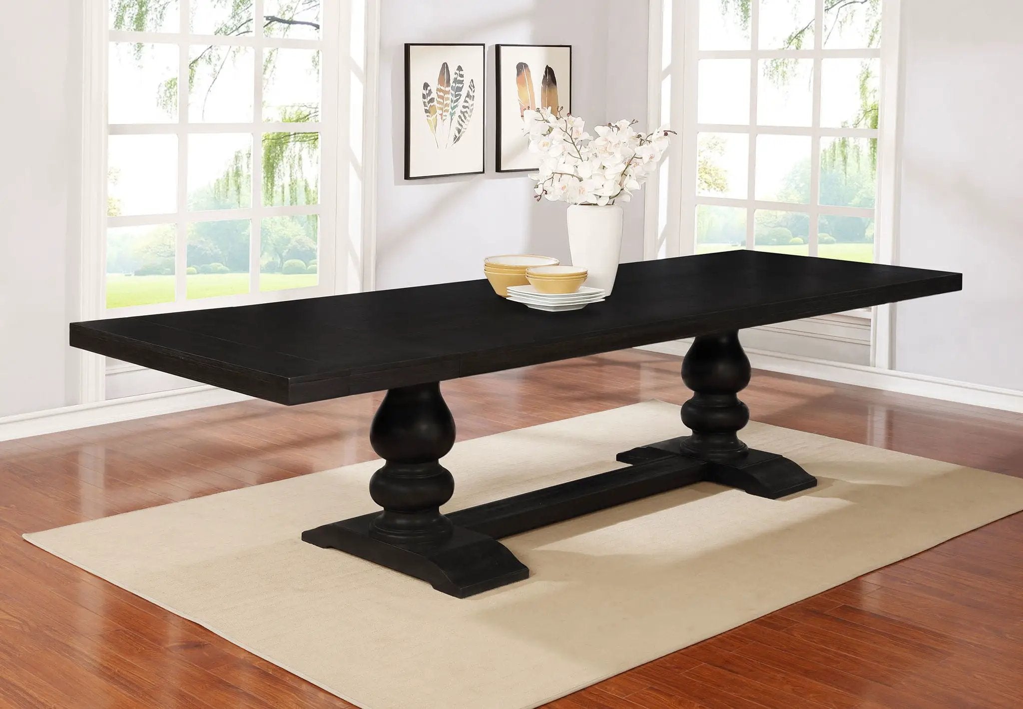 Phelps 123-inch Extension Leaf Dining Table Distressed Noir by Unique Piece Furniture
