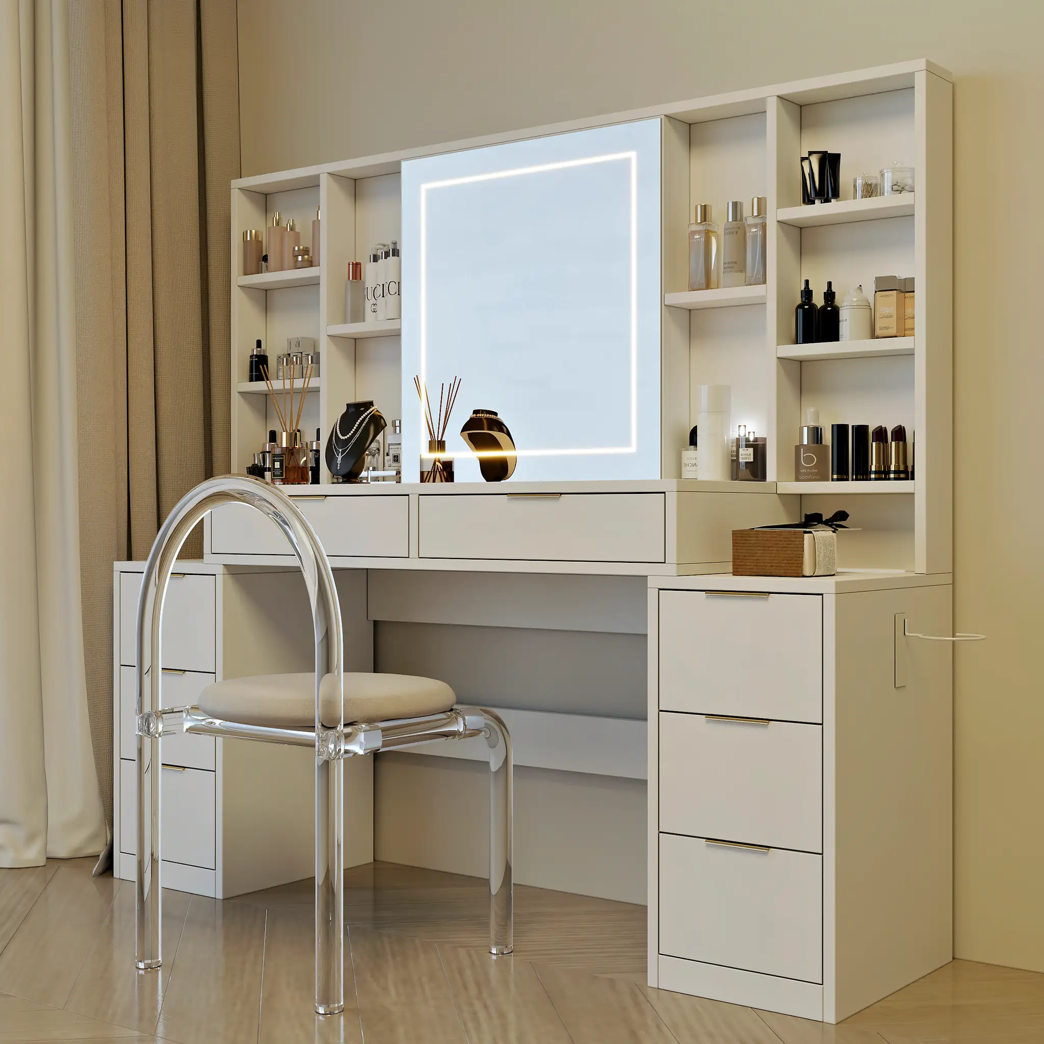 Makeup Vanity Desk with Mirror and Lights by HouseOfZazla