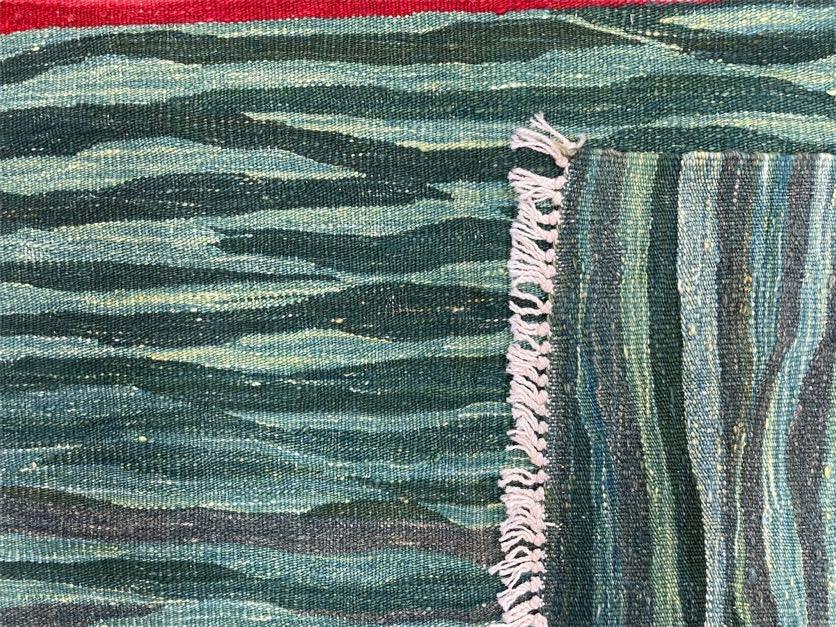 Sea Green Kilim Area Rug, White Blue Red Stripes, Russian Flag Rug, Flatweave Hand Knotted Carpet, Turkish Carpet, Wool, New, 5' 6" x 7' 10" by Jewel Rugs