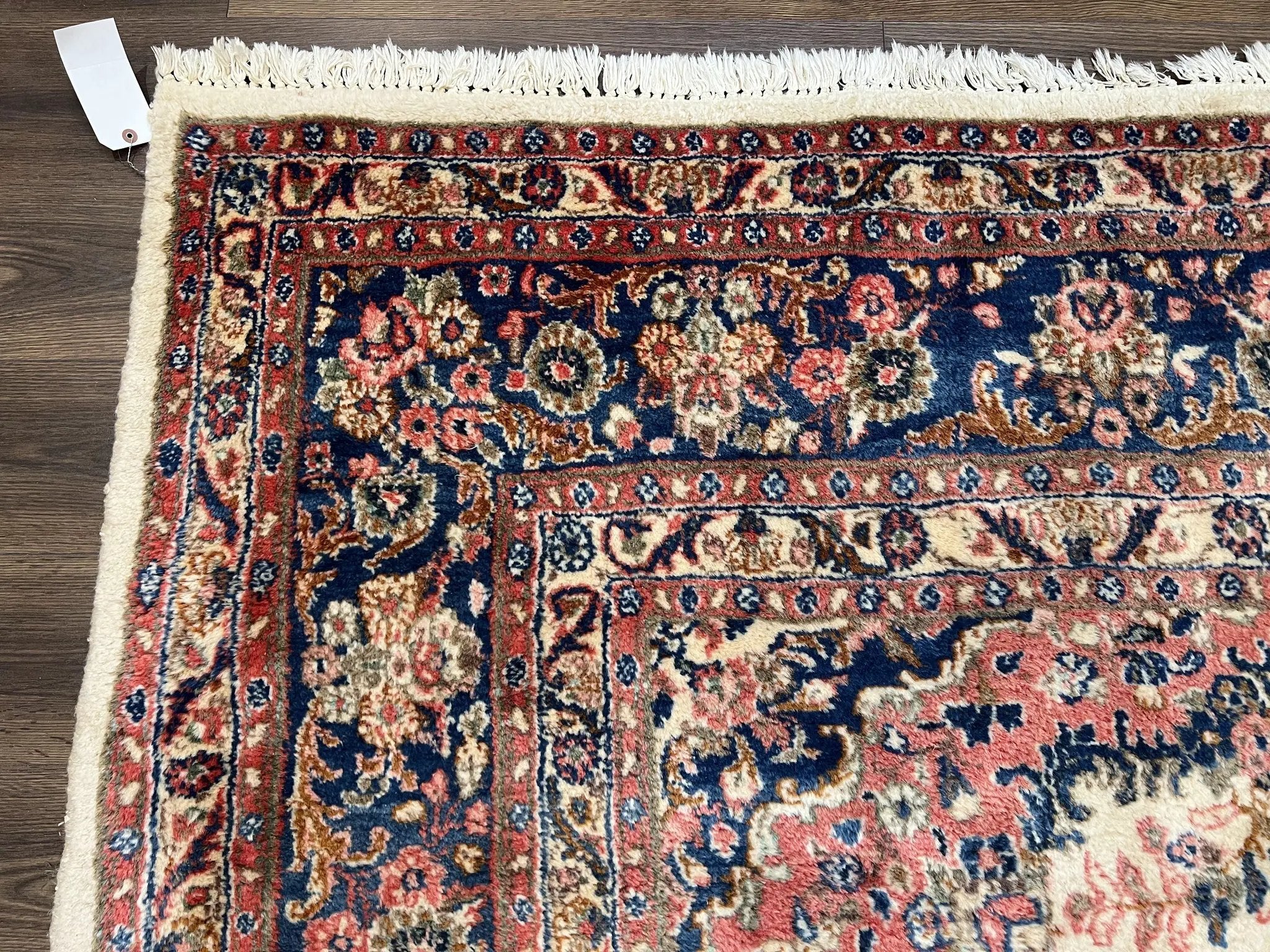 Persian Rug 9x10, Hamadan Rug, Antique Oriental Carpet, Wool Rug, Semi Open Field, Cream and Navy Blue, Kirman Design Hand Knotted Almost Square Rug by Jewel Rugs