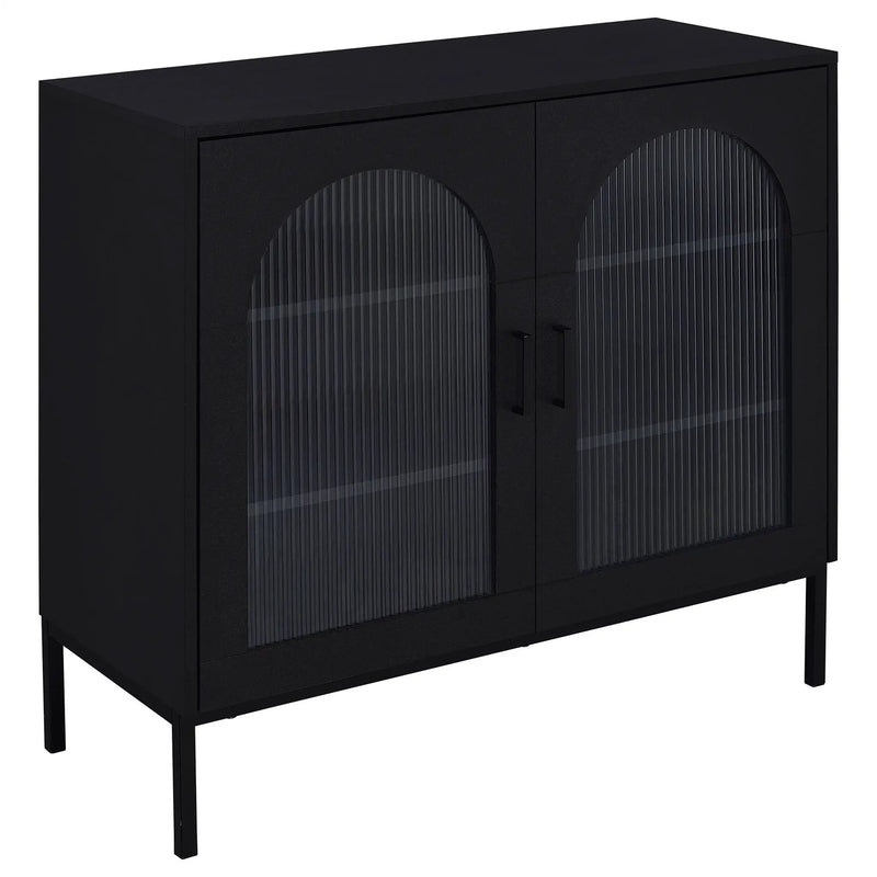 Jess 2-door Arched Fluted Glass Accent Cabinet Black by Unique Piece Furniture
