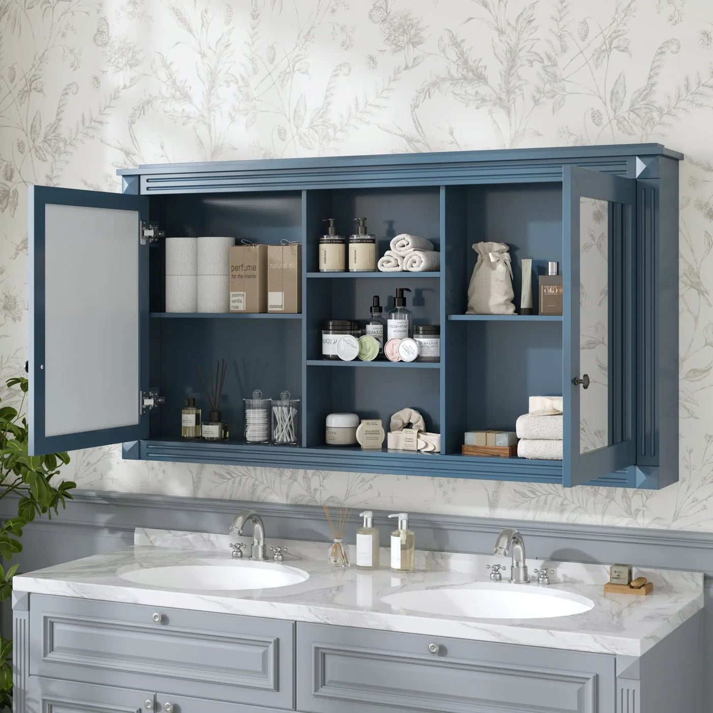 Modern Wall-Mount 2 In 1 Mirror Cabinet With Adjustable Shelves, Soft-Closing Hinges by HouseOfZazla