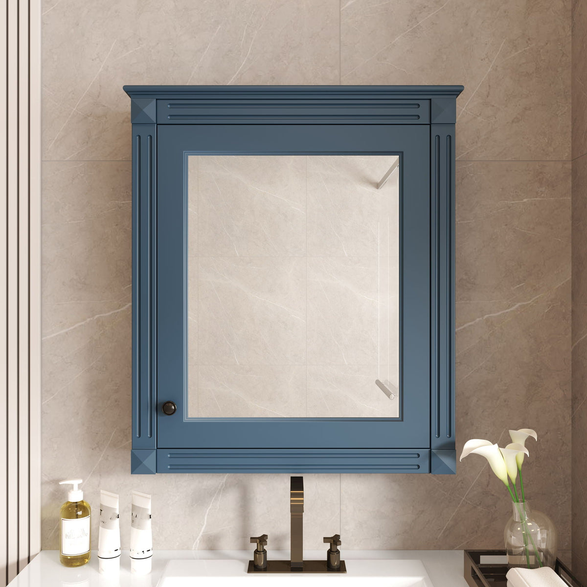 Wall Mounted Medicine Cabinet with Mirror and Adjustable Shelf - Dark Gray, White, Blue, photo 37 of 40