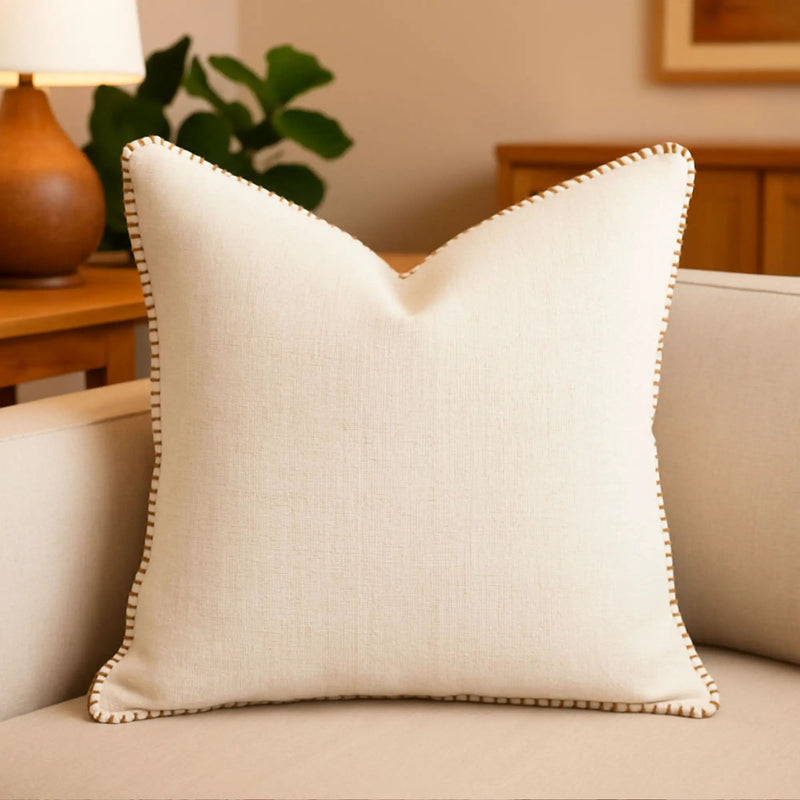 Homey Cozy Throw Pillow With Decorative Stitching - Ivory by HouseOfZazla