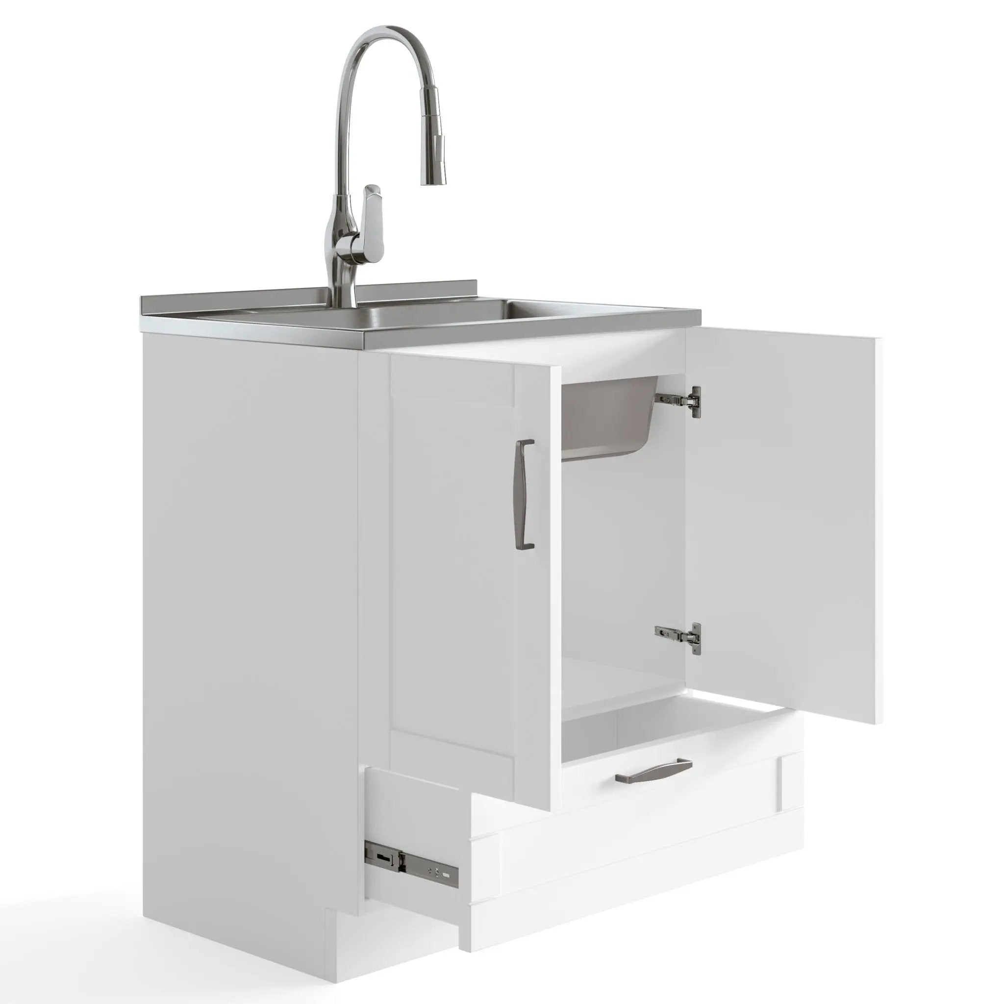 Reed - Deluxe Laundry Cabinet With Pull-Out Faucet And Stainless Steel Sink by Unique Piece Furniture