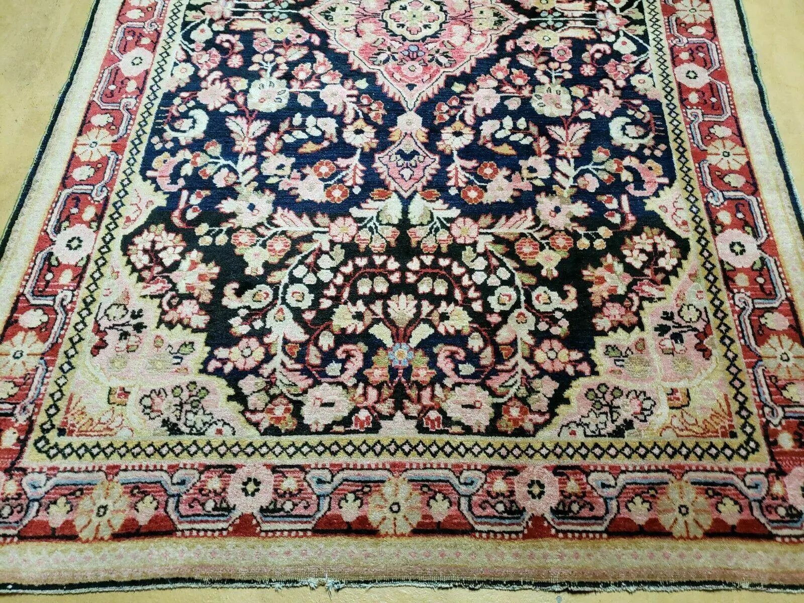 4' X 6' Antique Handmade India Floral Oriental Wool Rug Carpet Organic Blue by Jewel Rugs