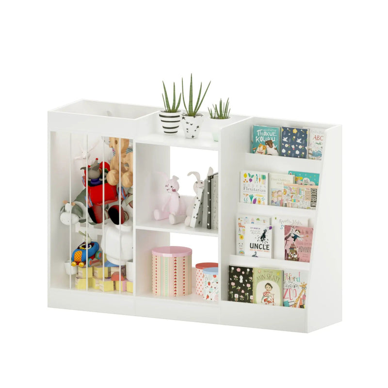 Bookshelf And Toy Storage, 3 Tier Montessori Bookcase With Stuffed Animal Organizer - White by HouseOfZazla