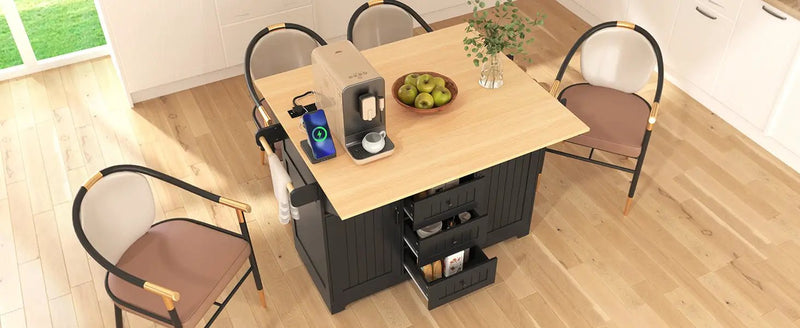 K&K 55.7'' Large Kitchen Island with 2 Drop Leaf by HouseOfZazla