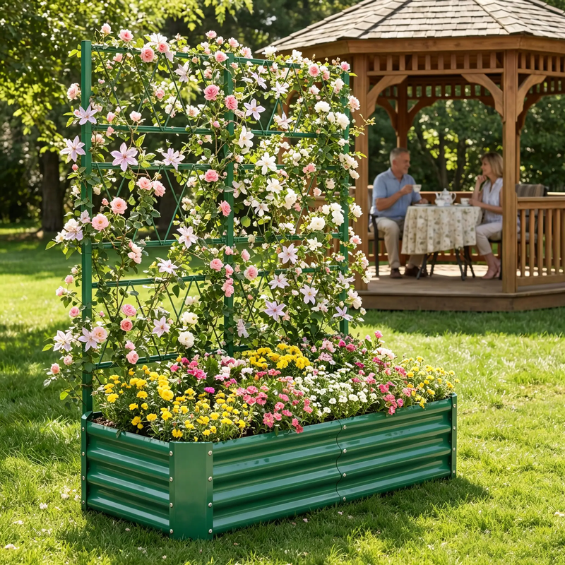 4x2x1FT Galvanized Raised Garden Bed with Arch Trellis by HouseOfZazla