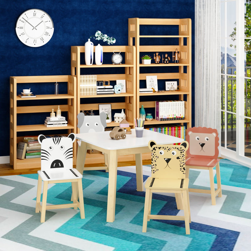 Kids Table And Chair Set With Cartoon Animals Design - White by HouseOfZazla