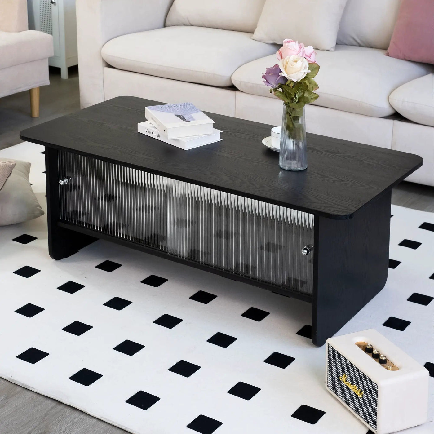Rectangular Coffee Table With Sliding Door Storage Center by HouseOfZazla
