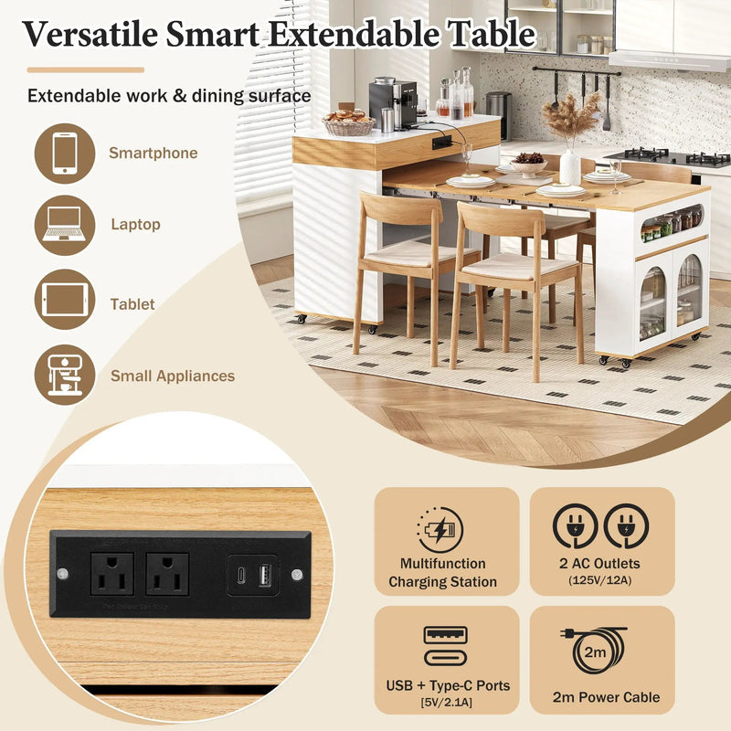 Extendable Dining Table With Folding Top, Rolling Kitchen Island With Drawers And Power Outlet by Unique Piece Furniture