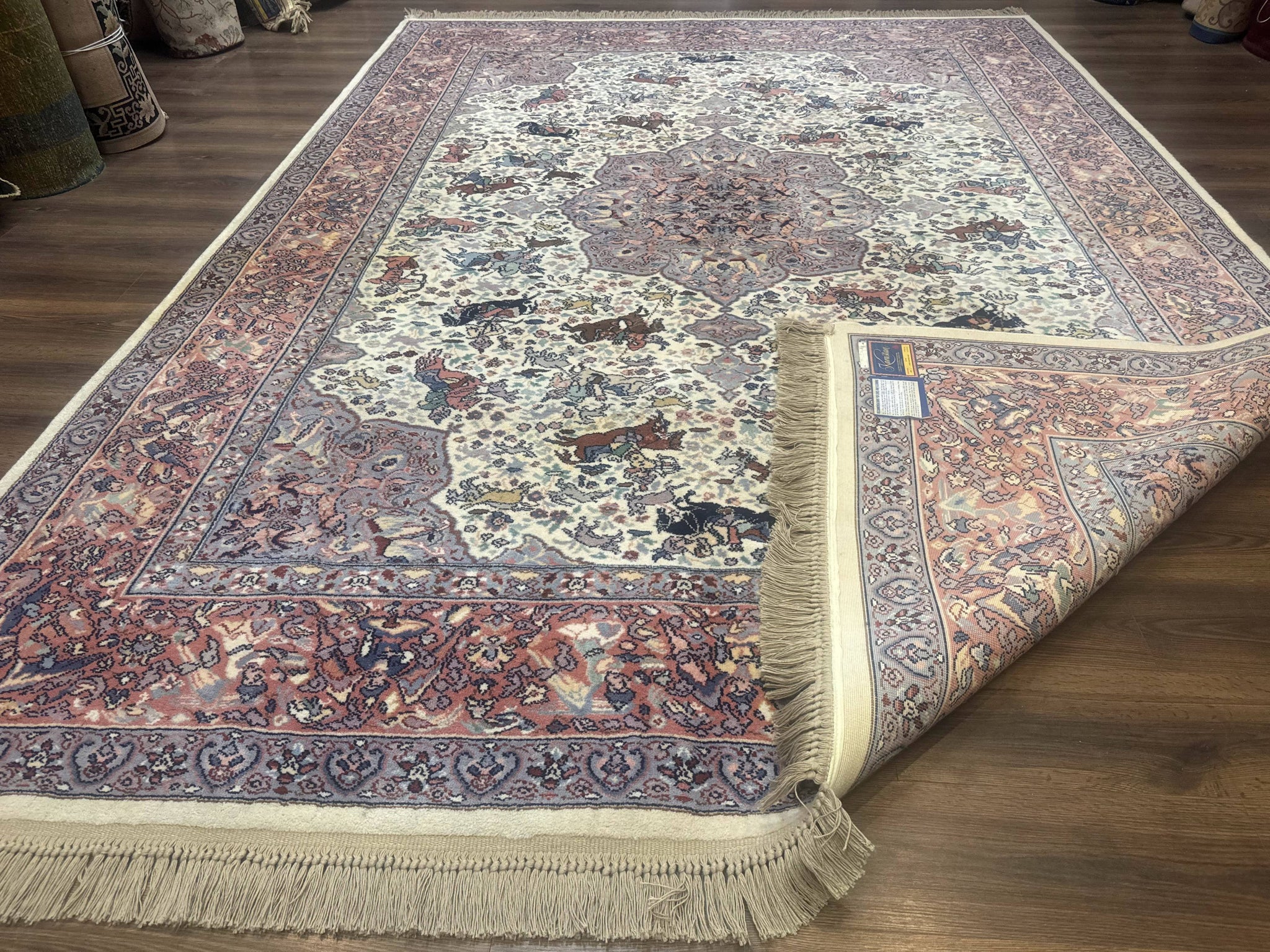 8.8 x 12 Karastan Ivory Hunting Rug #751, Vintage Wool Discontinued Original 700 Series, Rare by Jewel Rugs