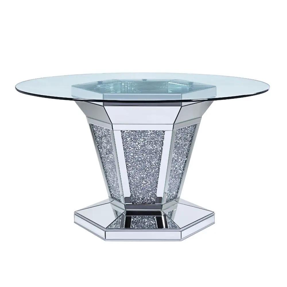 Noralie - Dining Table - Mirrored, Faux Diamonds & Clear Glass Top by Unique Piece Furniture
