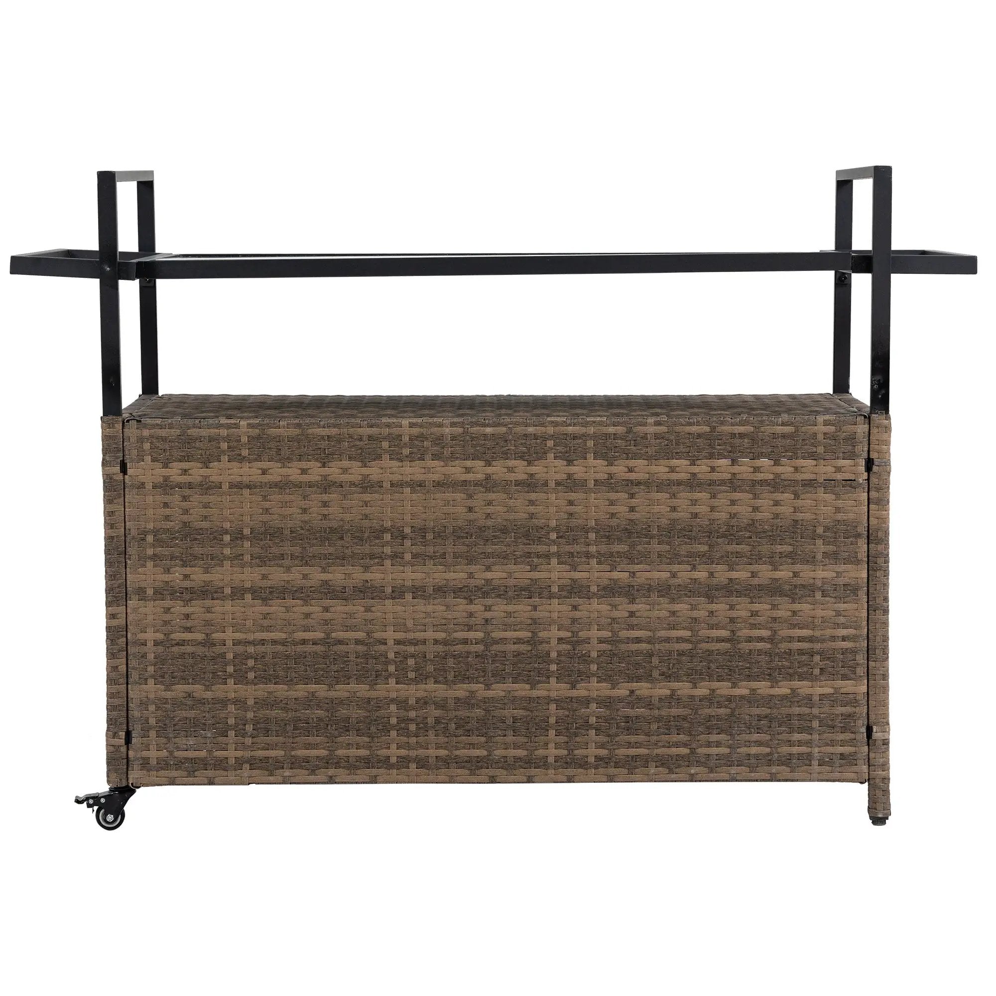 Outdoor Wicker Bar Cart with Glass Top and Wheels by HouseOfZazla