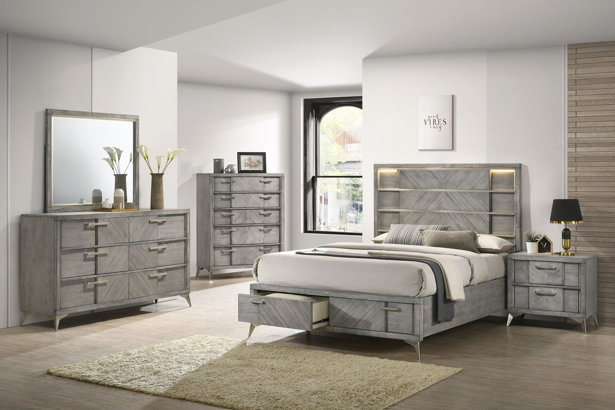 Gray 2 Drawer Nightstand with Bookmatched Veneers and USB Port, photo 5 of 5