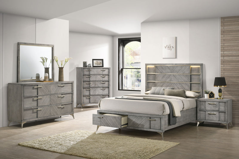 Gray 2 Drawer Nightstand with Bookmatched Veneers and USB Port, photo 5 of 5