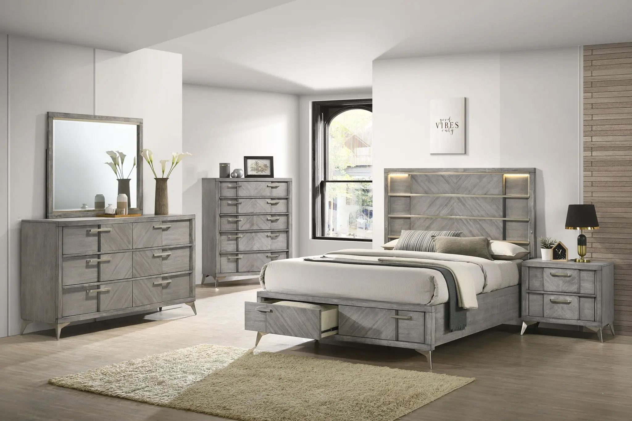 2 Drawer Night Bookmatched Veneers - Gray by HouseOfZazla