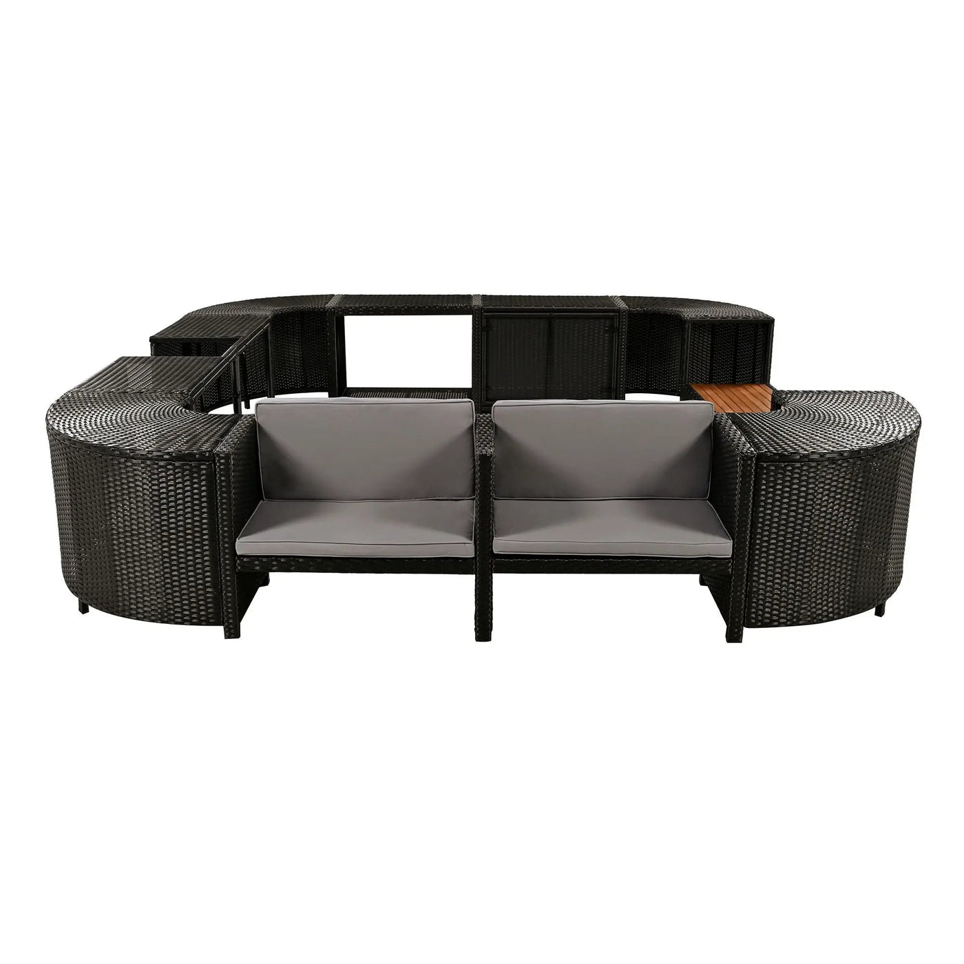 Spa Surround Spa Frame Quadrilateral Outdoor Rattan Sectional Sofa Set With Mini Sofa, Wooden Seats And Storage Spaces by HouseOfZazla