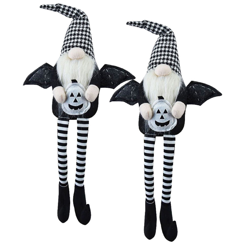 Sitting Gnome with Wings & Plaid Hat – Set of 2, Black, Halloween Decor