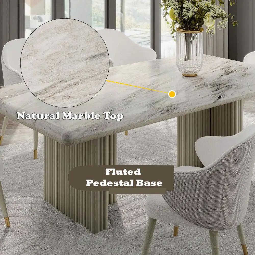 Charity - Dining Table - Natural Marble Top & Gray Oak by Unique Piece Furniture