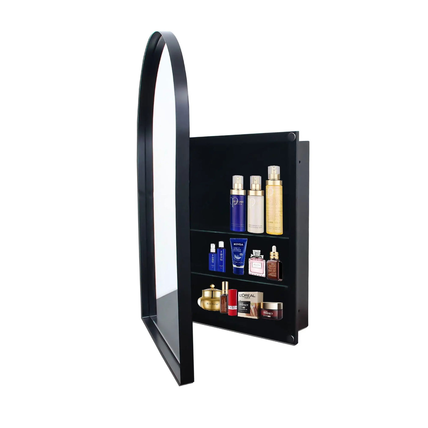 Arched Recessed Medicine Cabinet, Metal Framed Bathroom Wall Cabinet With Mirror And Adjustable Shelves, Wall Mirror With Storage For Bathroom by HouseOfZazla