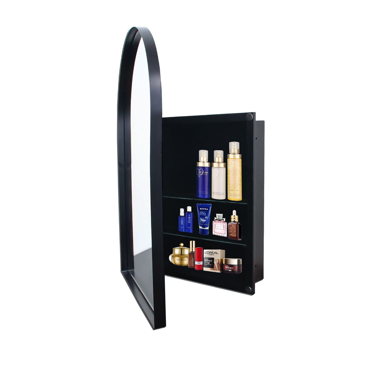 Arched Recessed Medicine Cabinet with Adjustable Shelves - Black, Gold, or White
