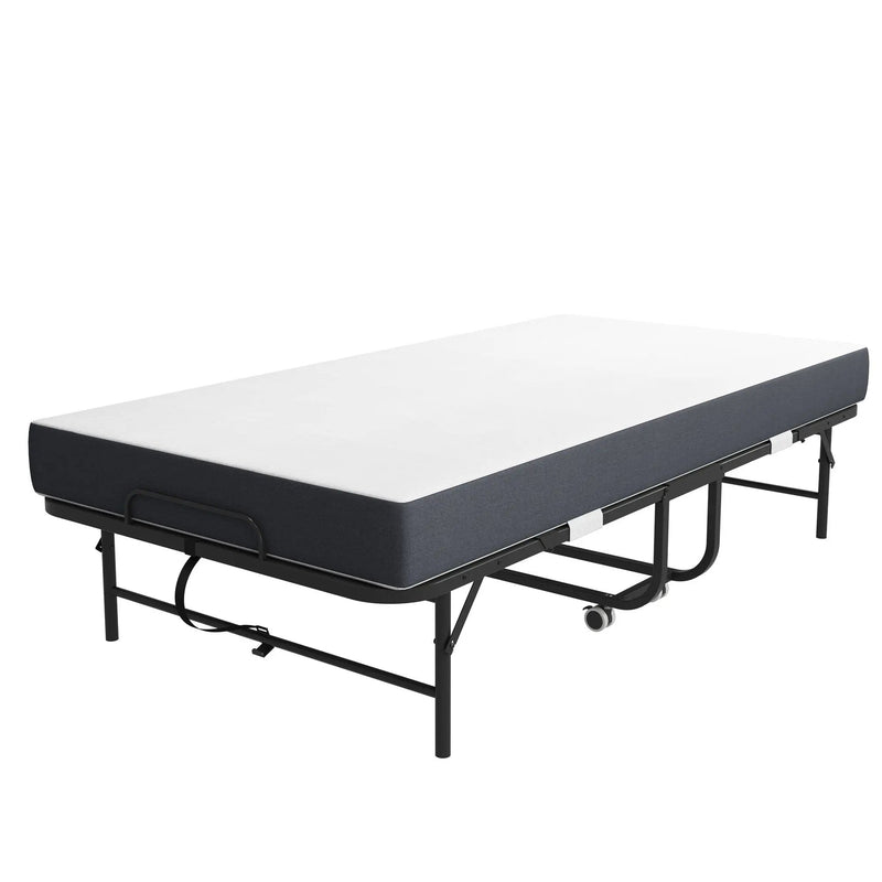 Twin Extra Long Folding Bed For Tall People, Heavy-Duty Rollaway Guest With Memory Foam Mattress - Black by HouseOfZazla