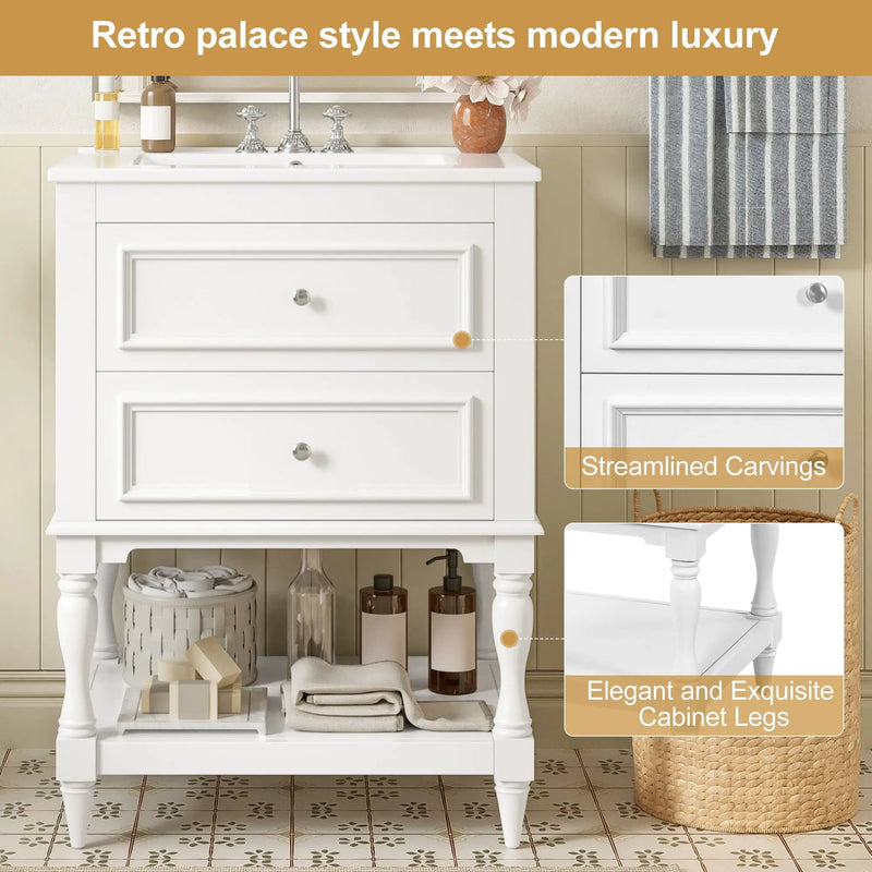 Bathroom Vanity With Sink, 2 Drawers Storage Cabinet, Open Shelf by Unique Piece Furniture