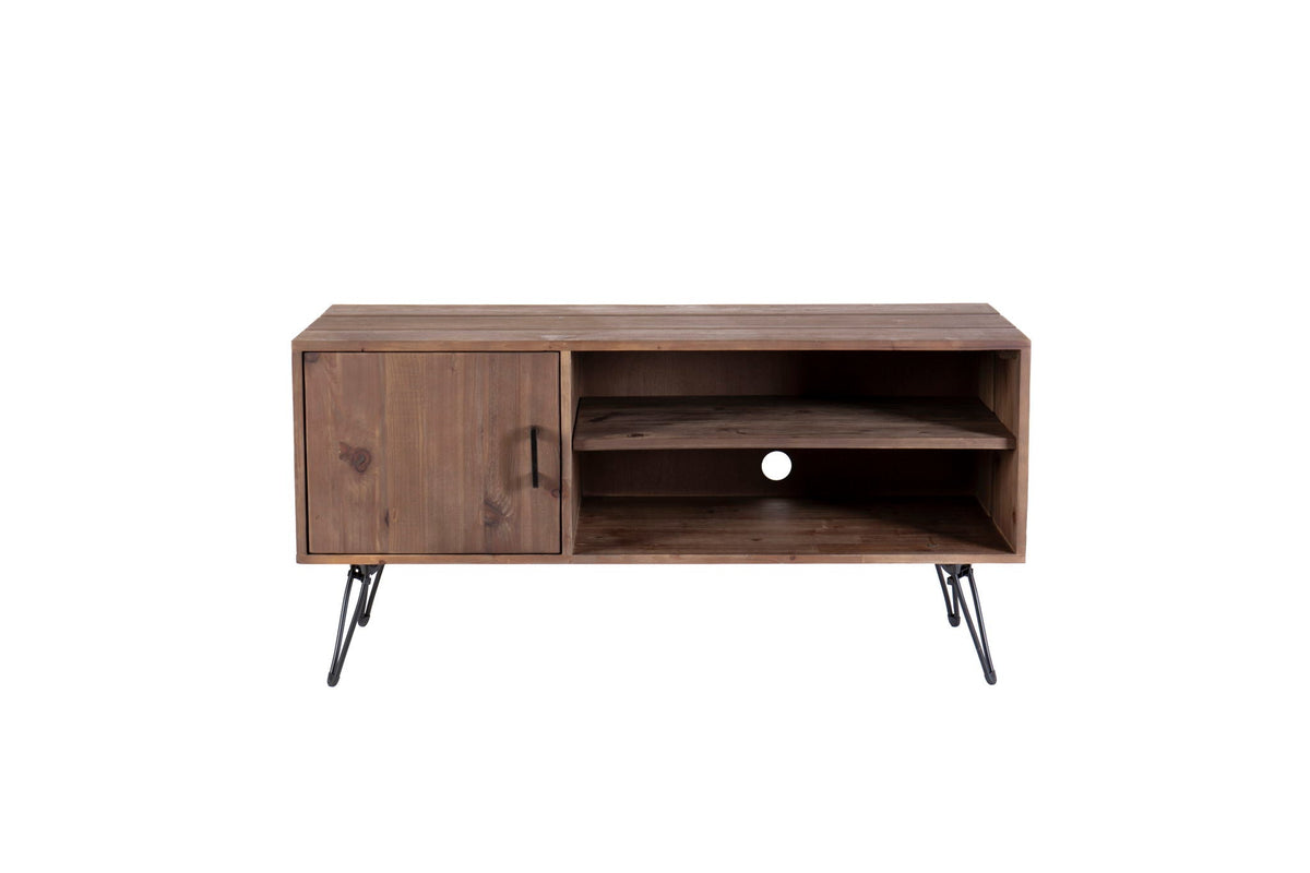 Simple, Modern, Vintage Reclaimed Wood TV Stand with Cabinet and Shelves - Natural, photo 4 of 4