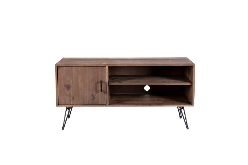 Simple, Modern, Vintage Reclaimed Wood TV Stand with Cabinet and Shelves - Natural, photo 4 of 4