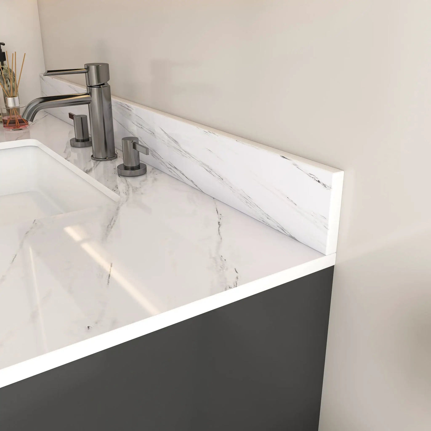 Bianco Carrara Venato Elegant Marble Vanity Top, Bathroom Vanity With Undermount Sink, Sintered Stone by HouseOfZazla