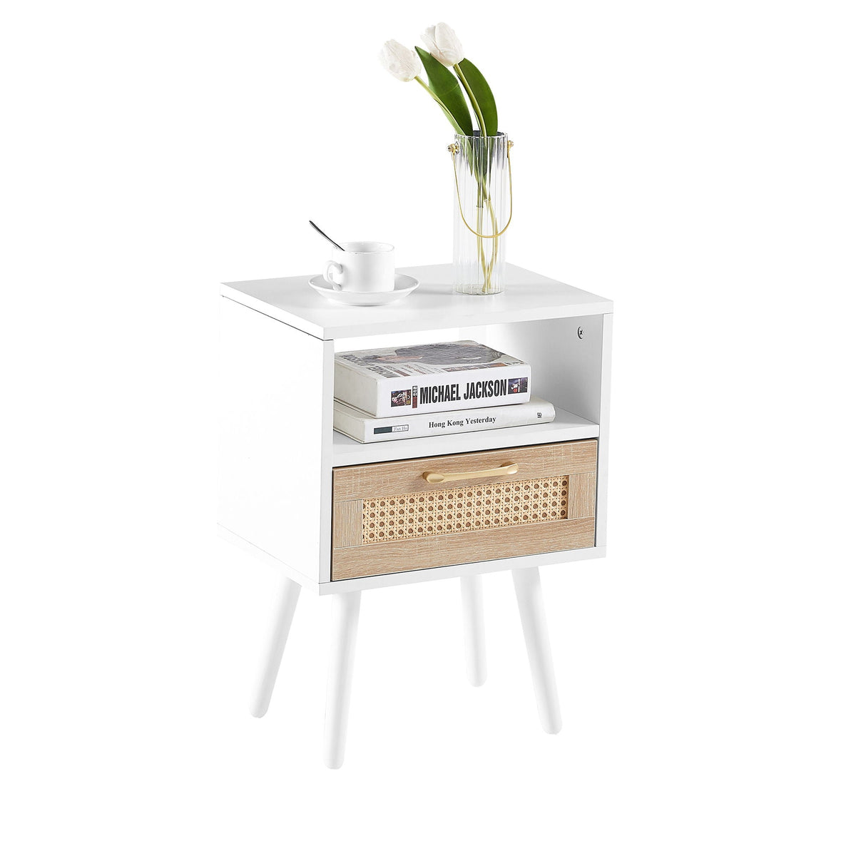 15.75" Rattan End Table With Drawer And Solid Wood Legs, Modern Nightstand, Side Table For Living Room, Bedroom, photo 19 of 21