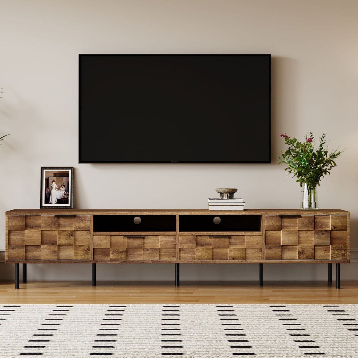 TV Stand With 2 Drawers, Media Console Table, Storage Cabinet With Cable Management, photo 13 of 13