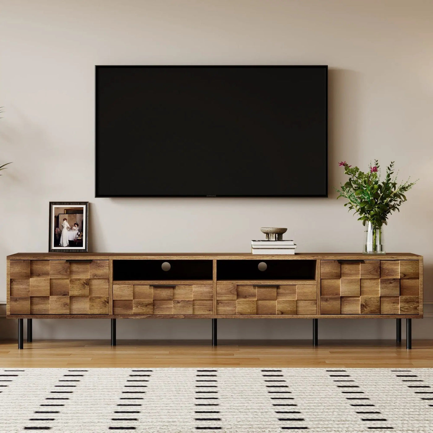 TV Stand With 2 Drawers, Media Console Table, Storage Cabinet With Cable Management by HouseOfZazla
