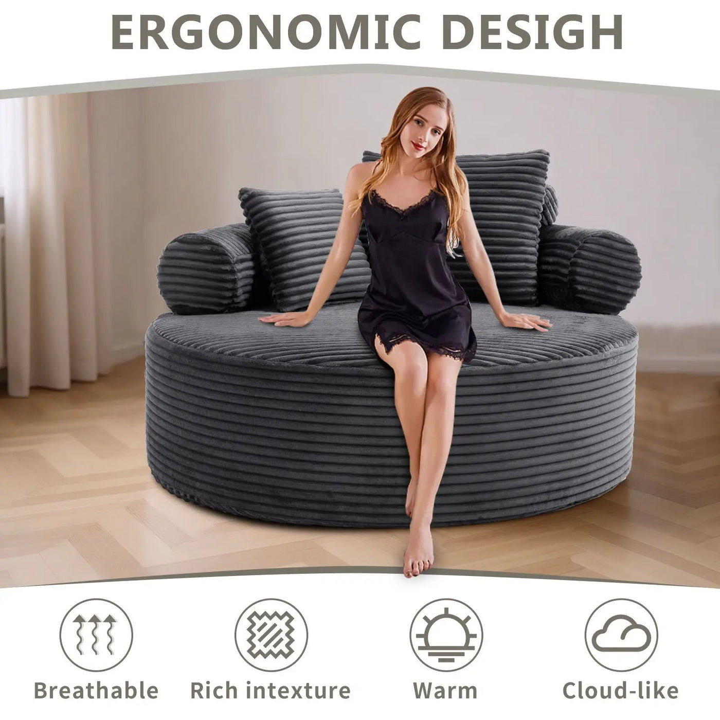 Round Sofa Bed With 3 Pillows For Living Room by HouseOfZazla